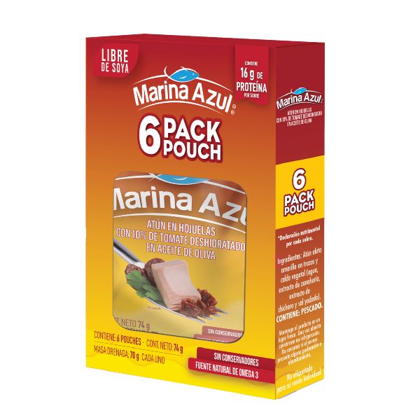 Marina azul atún con tomates deshidratados en aceite de oliva 4 pack 74g
