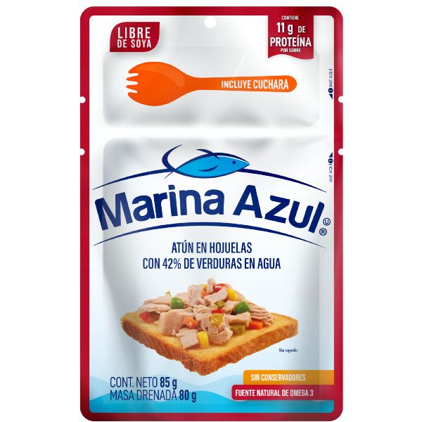 Marina azul atún con vegetales en agua 85g