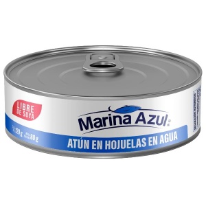 Marina azul libre de soya atún en hojuelas en agua 120g