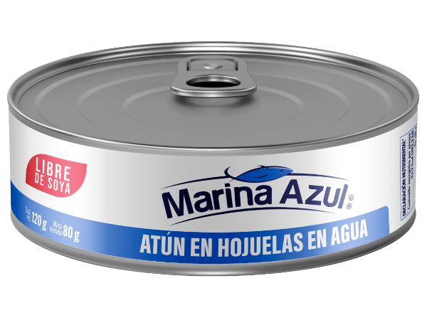 Marina azul libre de soya atún en hojuelas en agua 120g