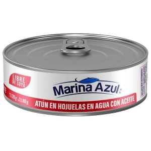 Marina azul libre de soya atún en hojuelas en agua con aceite 120g