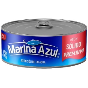 Marina azul libre de soya atún sólido en agua 270g