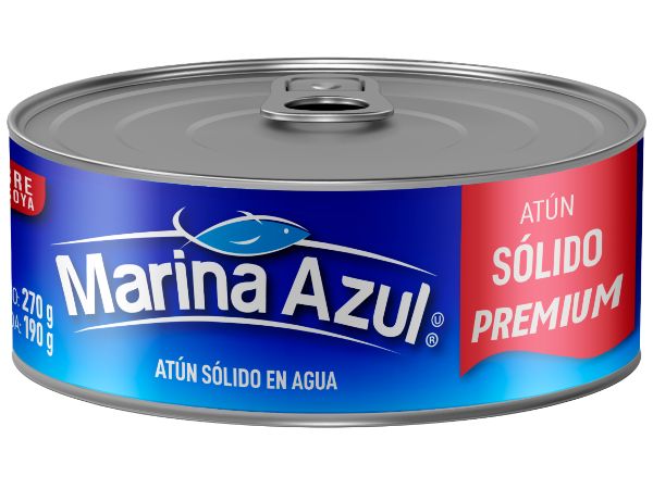 Marina azul libre de soya atún sólido en agua 270g