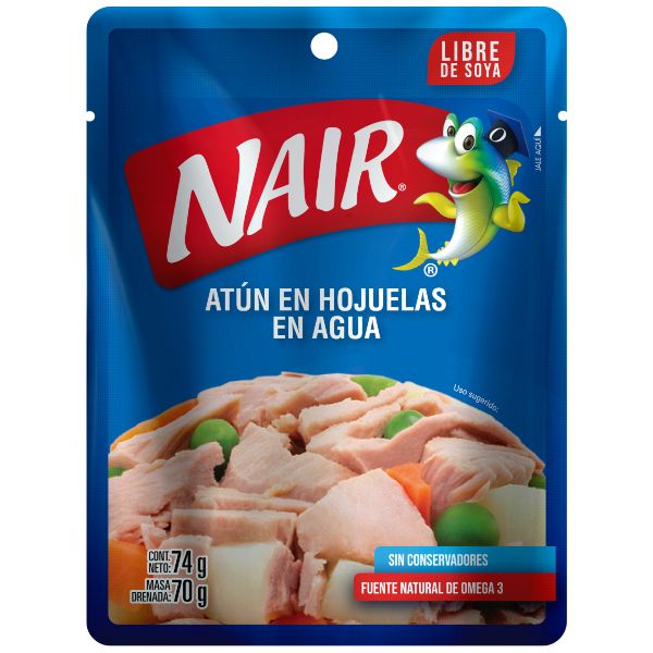 Nair libre de soya atún en hojuelas en agua 74g